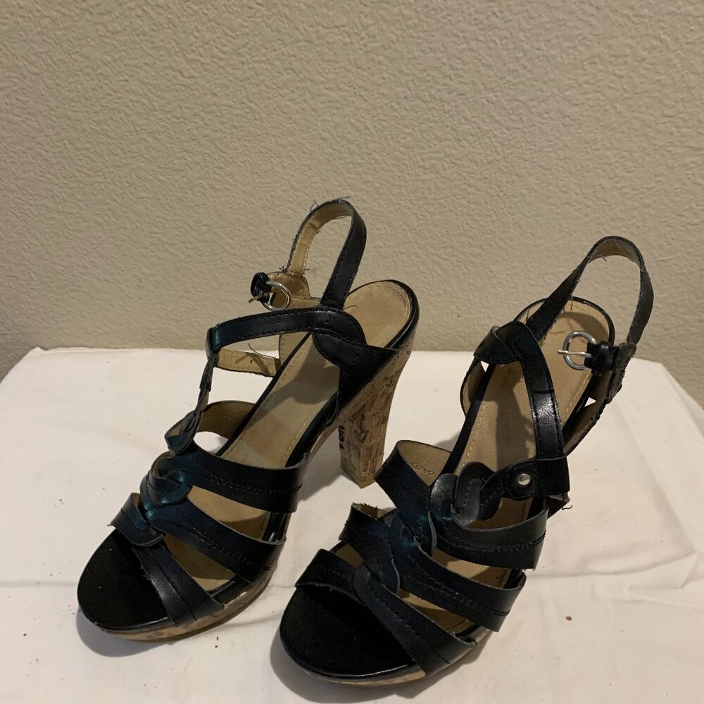 Black Cork High Heel Sandals 6 1/2